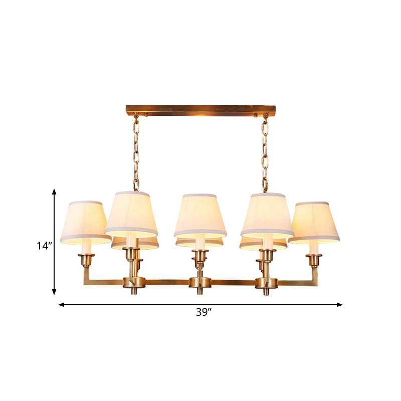Fabric Conic Island Ceiling Light Traditional Style 8 Heads Living Room Metallic Hanging Lamp in Gold