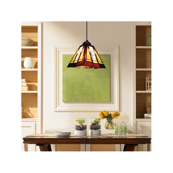 Single Head Trapezoid Hanging Pendant Tiffany Black and Brown Hand Rolled Art Glass Ceiling Light