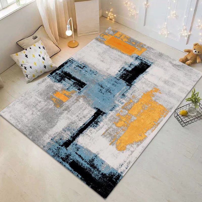 Abstract Pattern Modern Rug Polyester Dark Gray Rug Washable Rug for Living Room