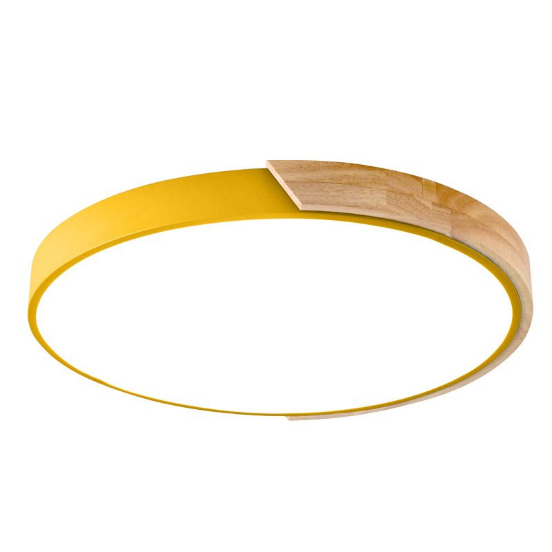 Plafondmontagelamp voor meisjesjongenskamer Macron-stijl Inbouwlamp van metaal en houten frame