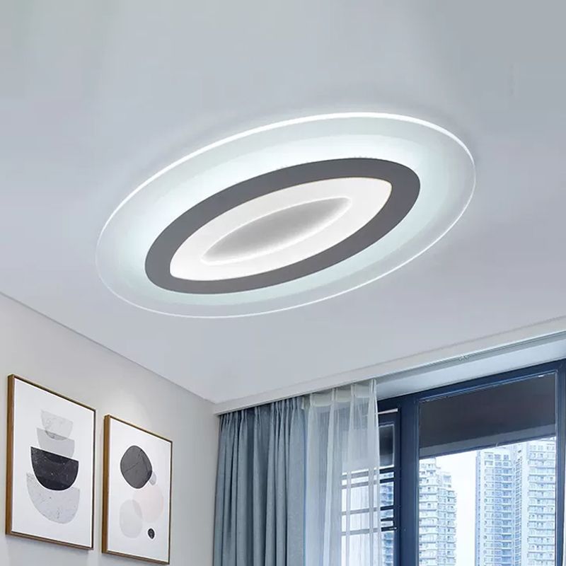 White Oval LED Flush Mount Fixture Minimalist Acrylic LED Flush Mount Lighting for Living Room