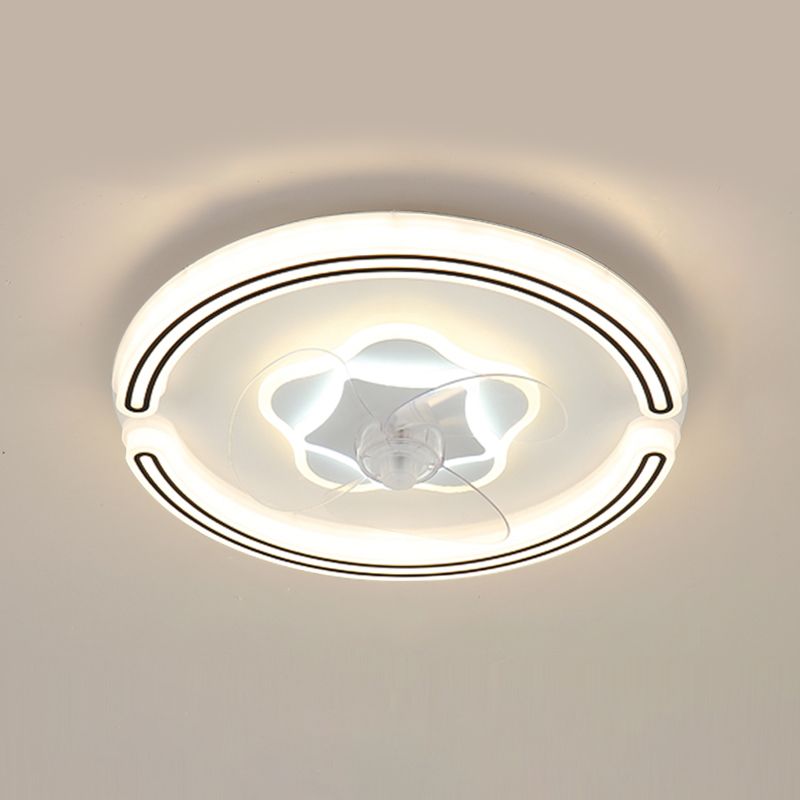 Circular Flush Mount Fan Light Fixture Simple Acrylic White LED Semi Flush Mount for Bedroom