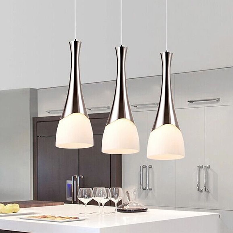 Lampada sospesa a forma di imbuto in argento Multi ciondoli in vetro bianco in stile moderno