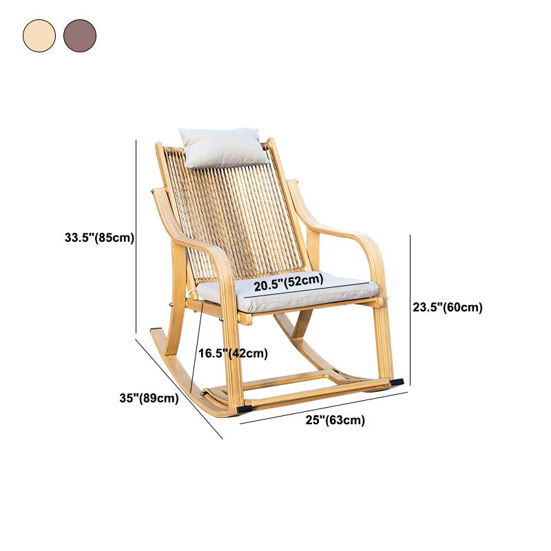 Contemporary Rocking Chair Rattan Trapezoidal Back Solid Color Porch Rocking Chair