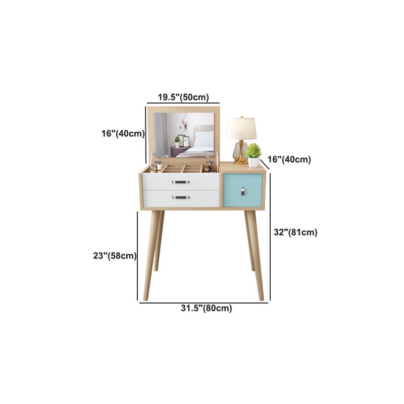 Wooden Flip-top Vanity Set Modern Natural Vanity Desk with Drawers