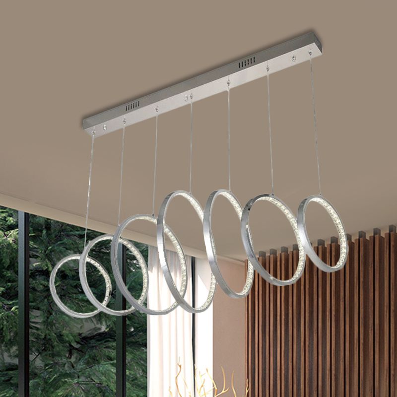 Hoops Hanging Ceiling Light Simplicity Metal LED Chrome Multiple Lamp Pendant for Kitchen