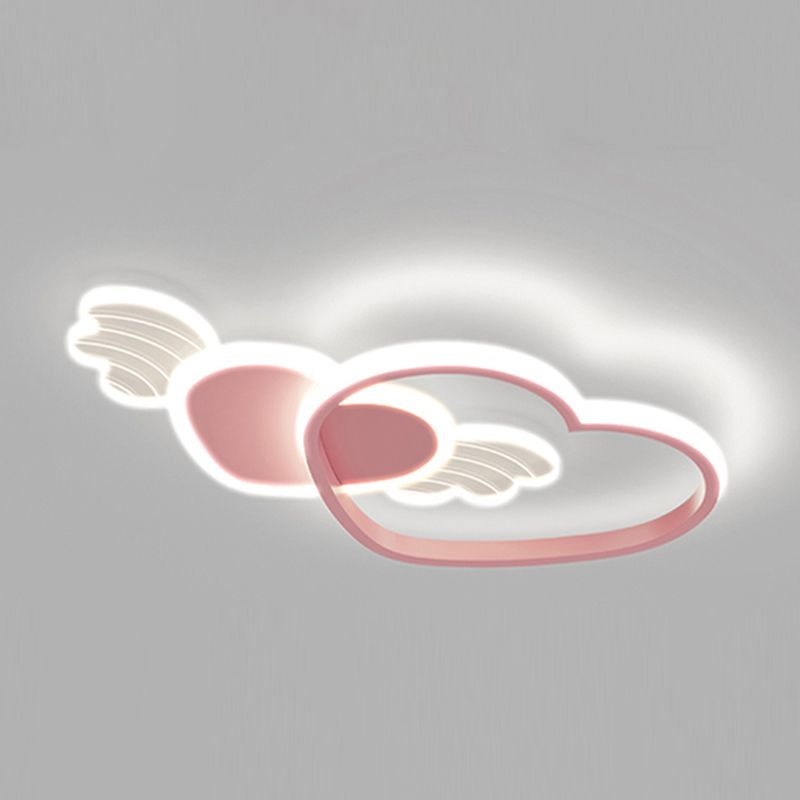 Metal Heart Shape Flush Ceiling Light Modern Style 4 Lights Flush Mount Lighting in Pink