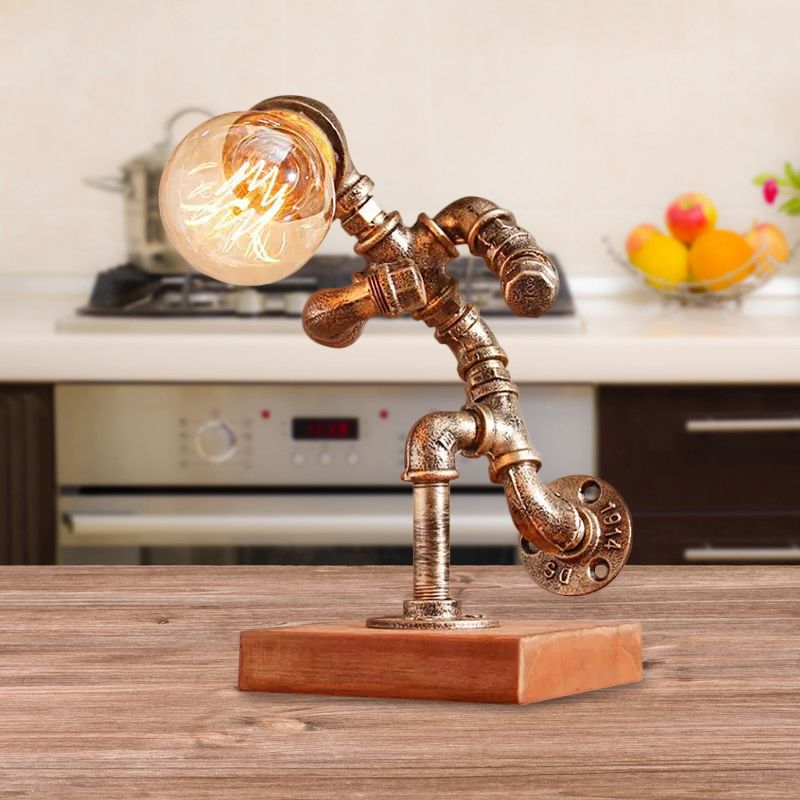 1 Light Table Lighting with Robot Athlete Design Metal Steampunk Style Bedroom Table Lamp in Bronze