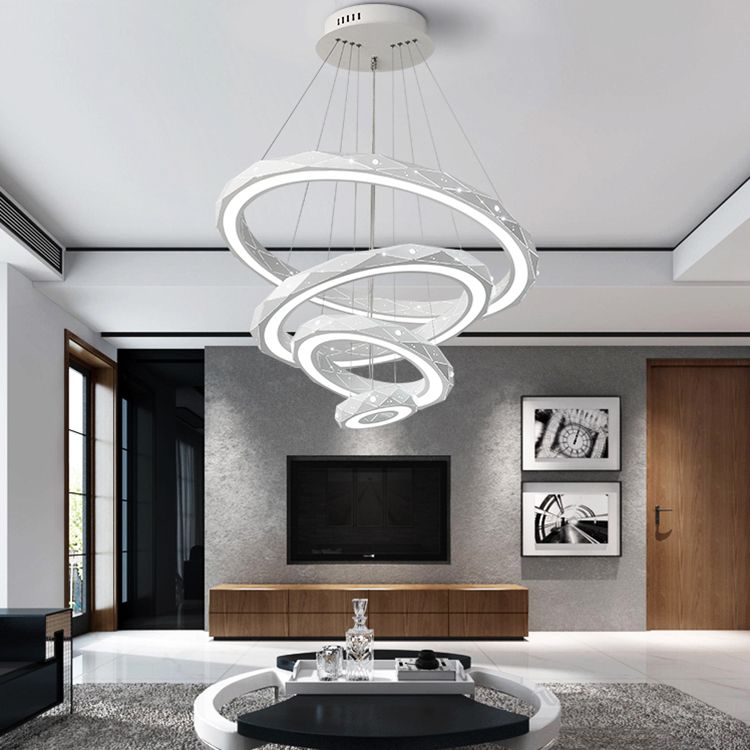 1/2/3-Light Dining Room Pendant Light with Ring Acrylic Shade White Ceiling Chandelier in Warm/White Light