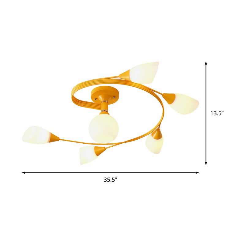 Curly Semi Flush Mount Light Nordic Fer 4/6 HEAD GREN / ROSE / JAUNE PLAFICATION AVEC BLAND D'ECVOIRE DE VERRE