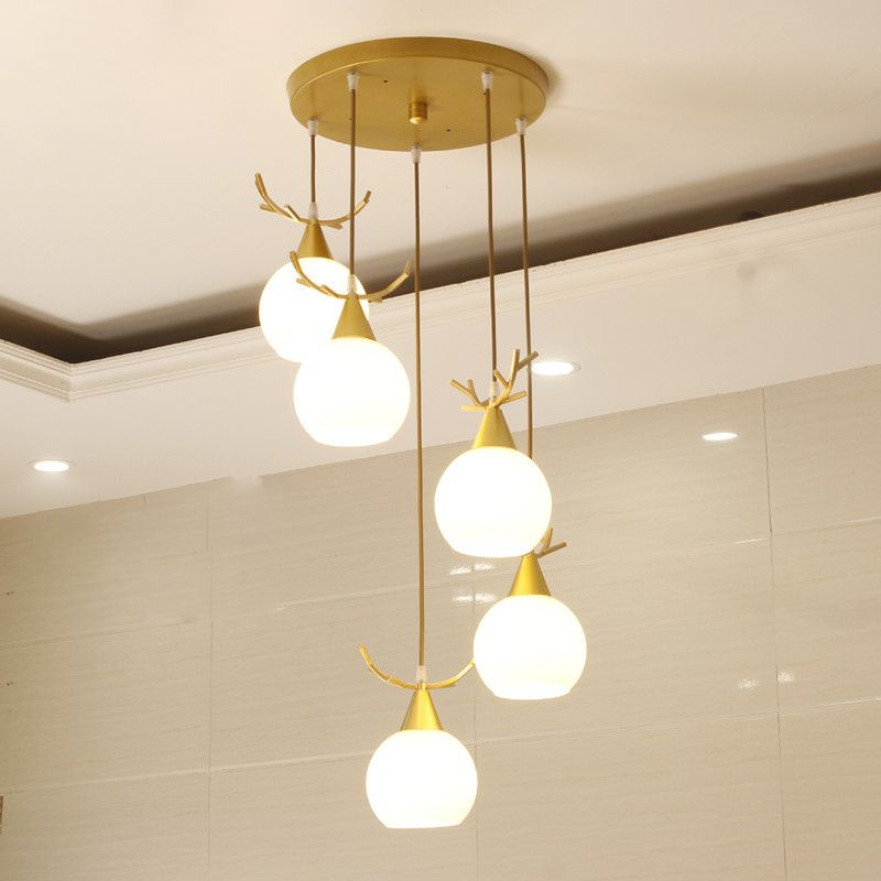 Blanc Glass Shade Pendant Light Nordic Style multiple Hanging Light pour duplex