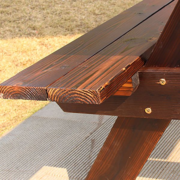 Farmhouse Solid Wood Picnic Table UV Resistant Brown Patio Table