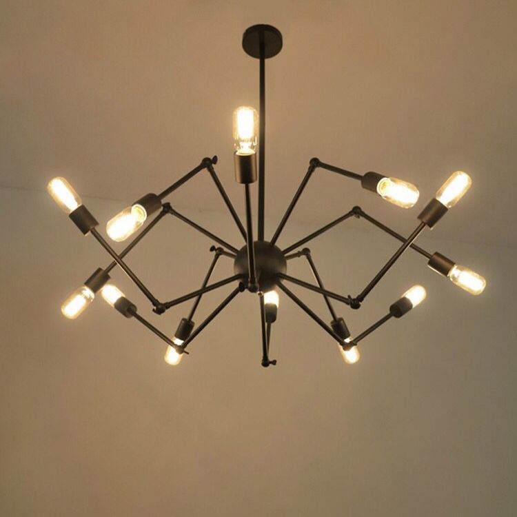 Lámpara de lámpara de araña expuesta industrial lámpara de metal lámpara en negro