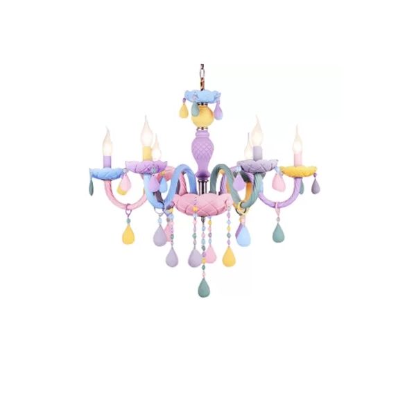 Kroonluchter voor kinderen voor meisjeskamers, veelkleurige hangende hangende verlichting met verstelbare ketting en kaars