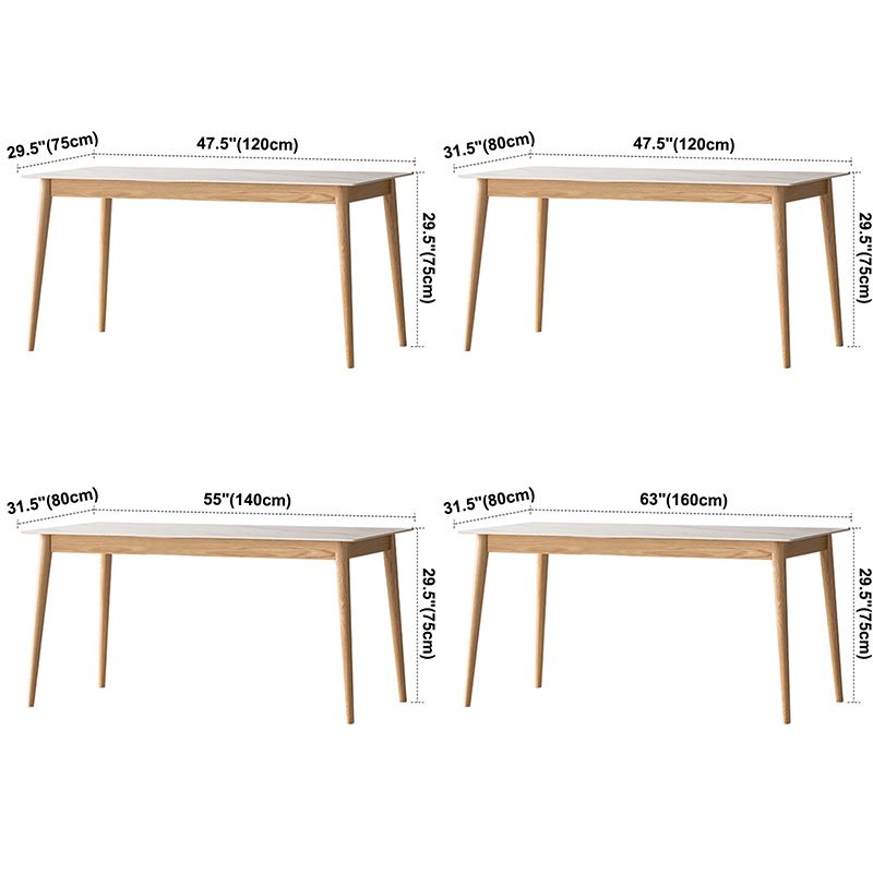 Mesa de comedor de piedra sinterizada moderna Mesa rectangular con madera maciza de cuatro patas