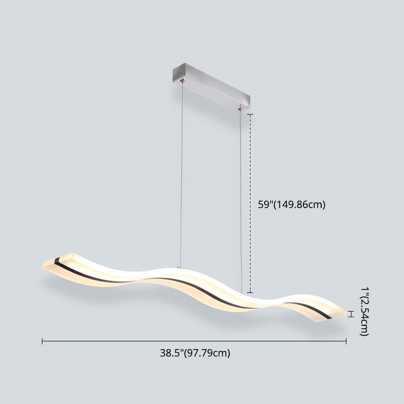 Stainless-Steel LED Island Light in Modern Simplicity Acrylic Linear Hanging Lamp for Dining Room