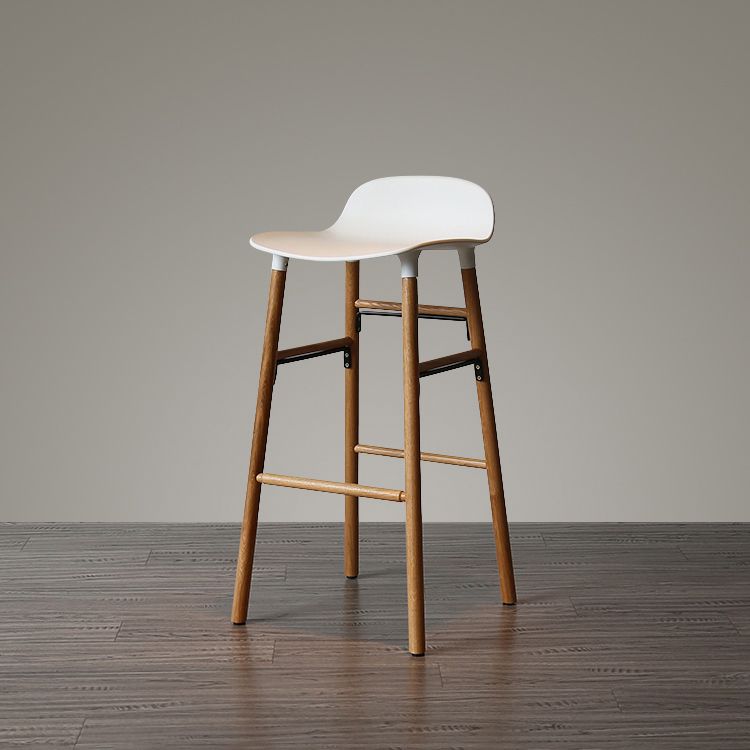 Modern Armless Backrest Counter Stool Wood Household Bar Stool with Plastic Seat