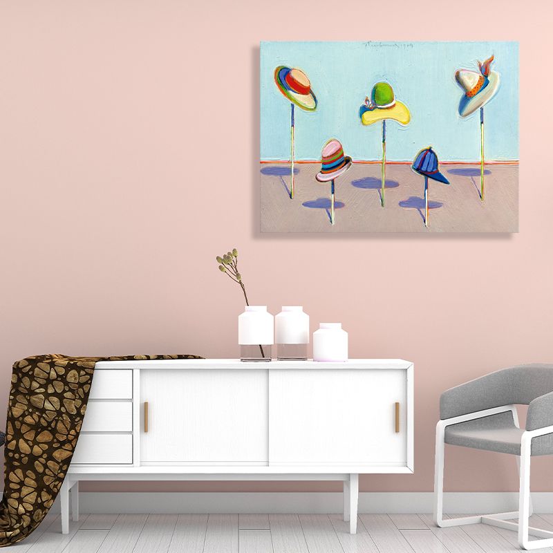 Hats Pattern Wall Decor Traditional Textured Bedroom Canvas, Multiple Size Options