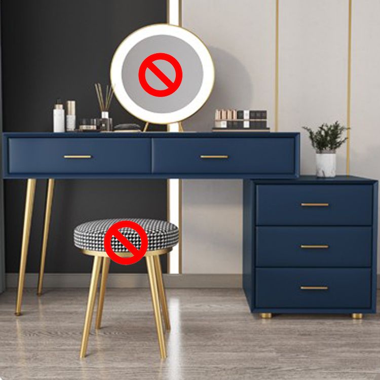 Genuine Leather Vanity Set 5 Storage Drawers Dressing Table with Padded Stool