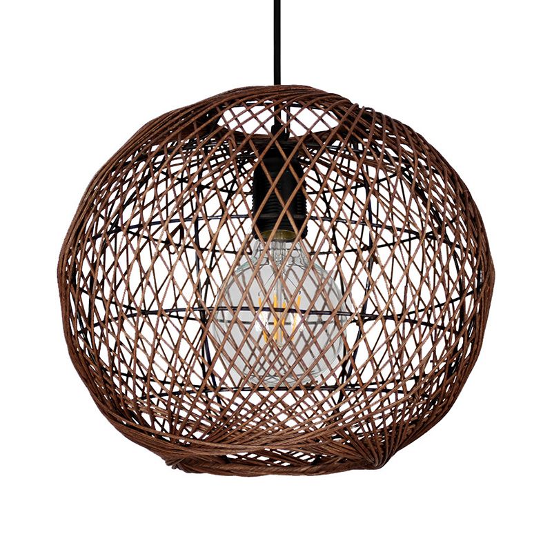 Luz de techo de bola Rattan asiático 1 Bulbo Coffeing Pendse Lighting para sala de estar