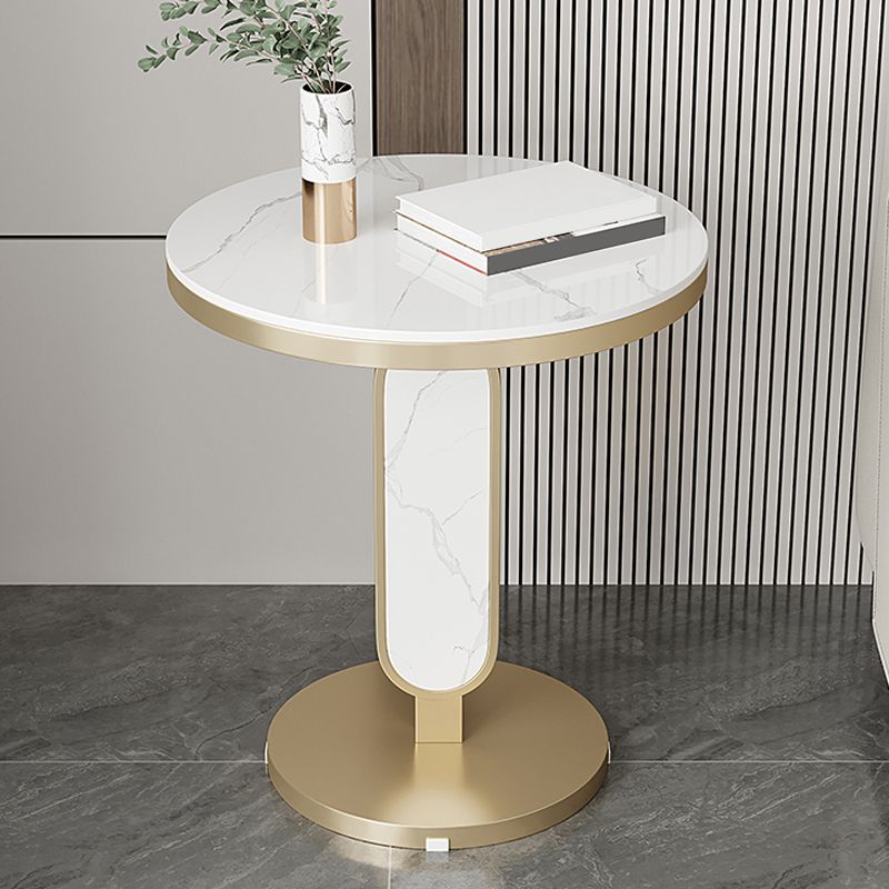 Glam Metal Side Table with  Round Stone Top Accent Side Table