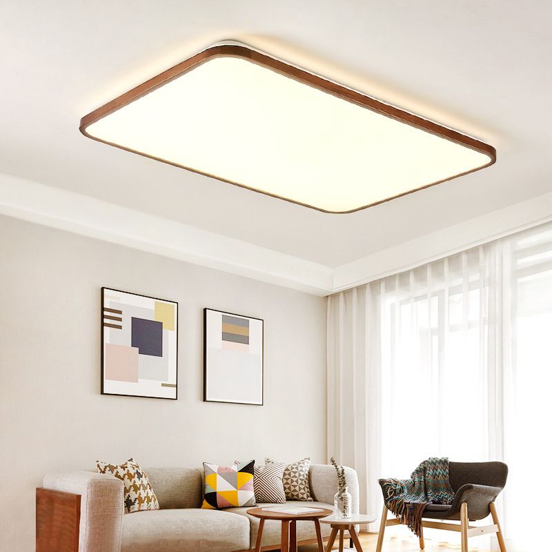 Modern Geometry Shape LED Ceiling Lamp Wood 1 Light Flush Mount for Living Room Aisle