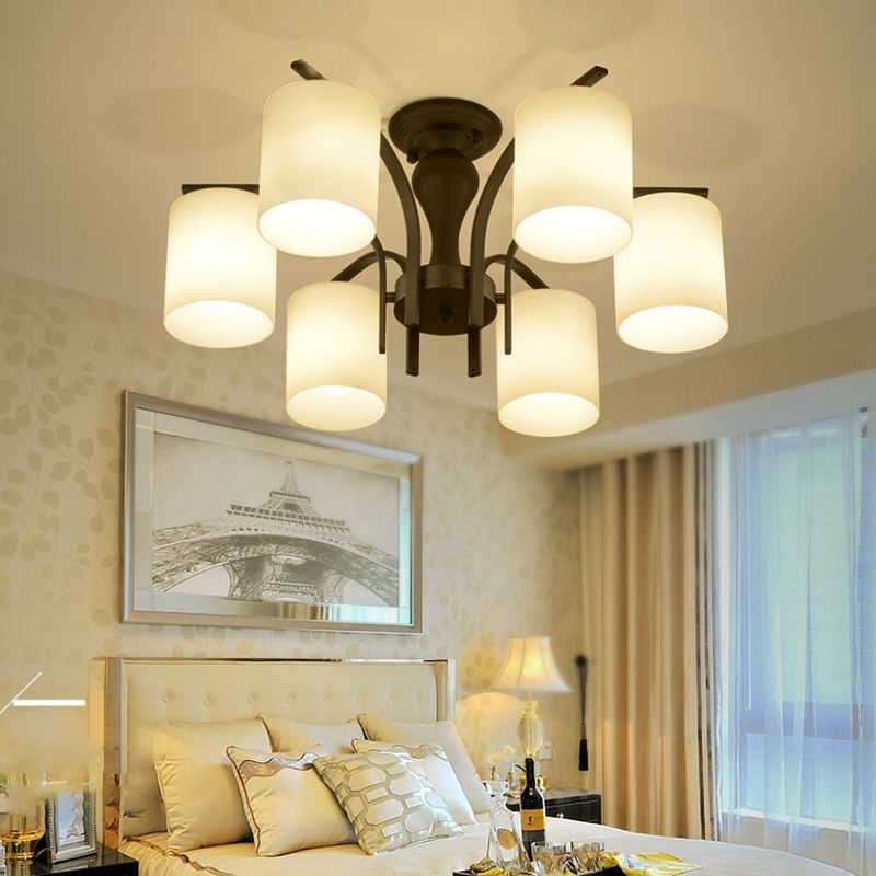 Black Sputnik Semi Flush Mount in Traditional Style Wrought Iron Ceiling Light with Glass Shade