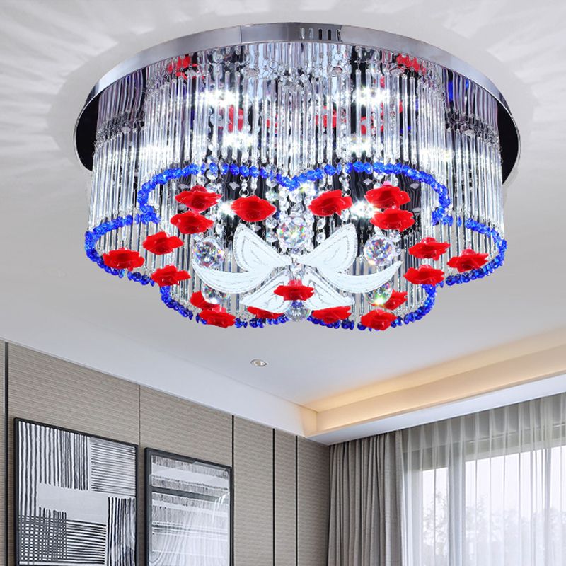 Crystal Prism Massimale Light con Flower Design LED Modernst Flush Massimale Light in blu e rosso, 19,5 "/23.5" Larghezza