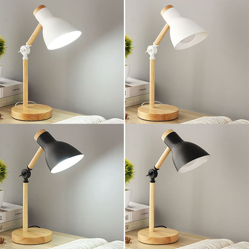 Lacquered Iron Adjustable Table Lamp in Modern Creative Style Wooden Dome Table Light for Bedroom
