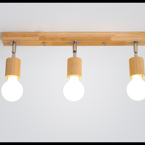 Open Bulb Ceiling Light Fixture Minimalist Wooden Hallway Semi Flush Mount Light