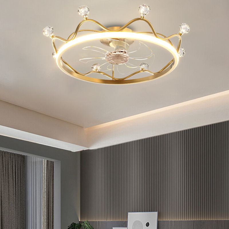 Crown 1 - Light Ceiling Fan Light Fixture Metal LED Fan Ceiling in Gold / Pink