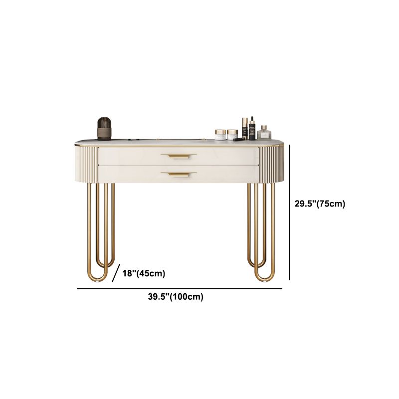 Beige Vanity Metal and Engineered Wood Makeup Dressing Table Stool Set