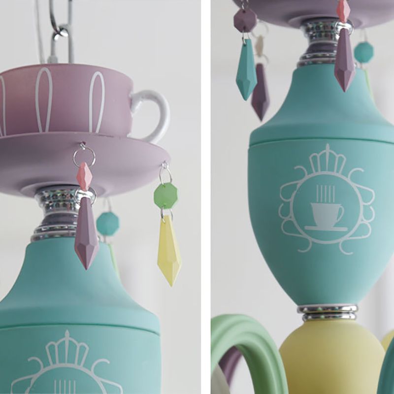 Lustre en macaron multi-tête contemporain luminaires de pendentif en verre métallique pour chambre à coucher pour la chambre à coucher