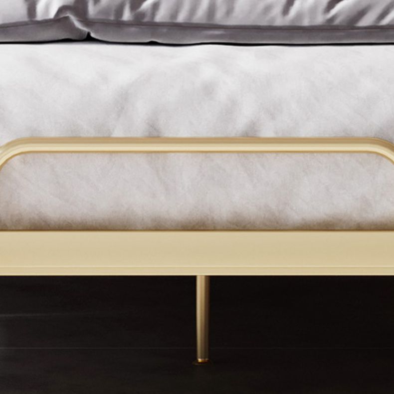 Low Profile Standard Bed Gold Metal Bed Frame with Upholstered Headboard
