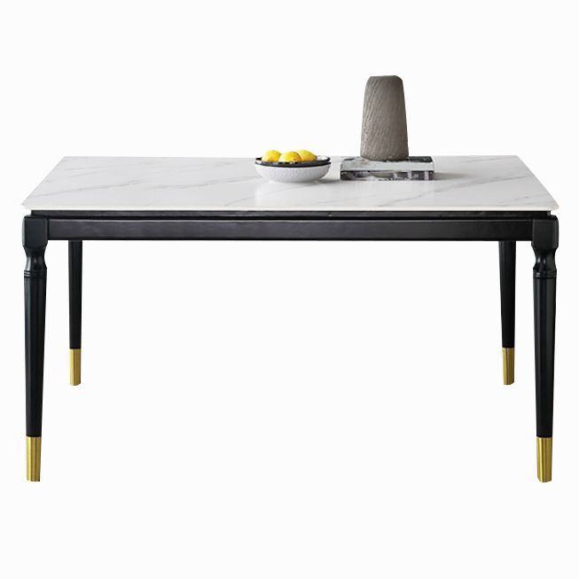 Solid Wood Mid-Century Modern Table White Sintered Stone Table with 4 Legs