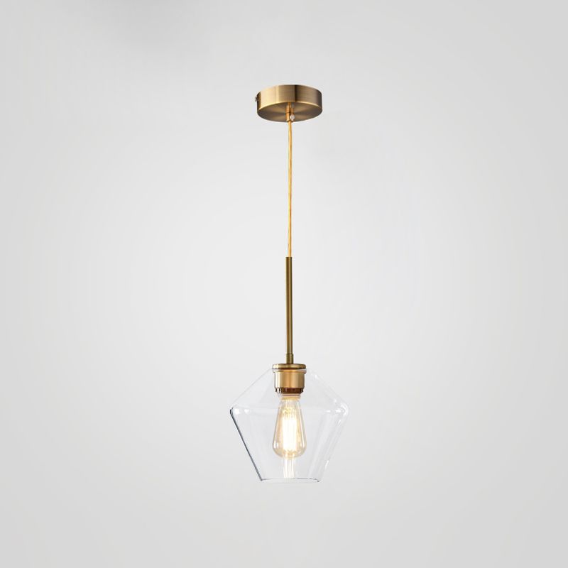 Glass Shade Hanging Pendant Nordic Brass Finish Drop Light for Dining Room