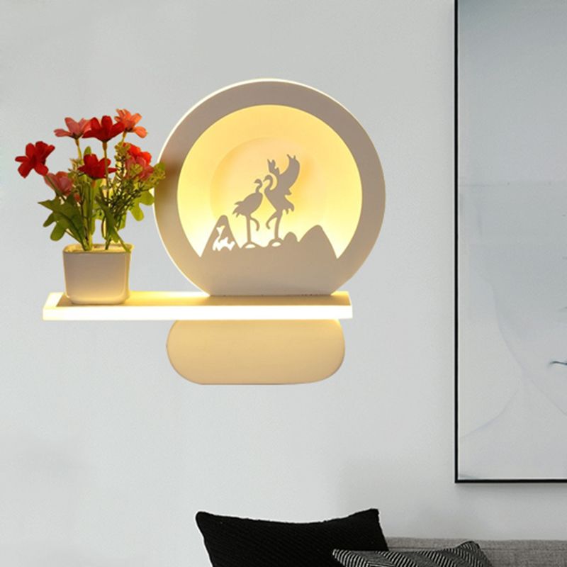 Study Room Big O Wall Lamp with Shelf Acrylic Romantic White Finish Sconce Light