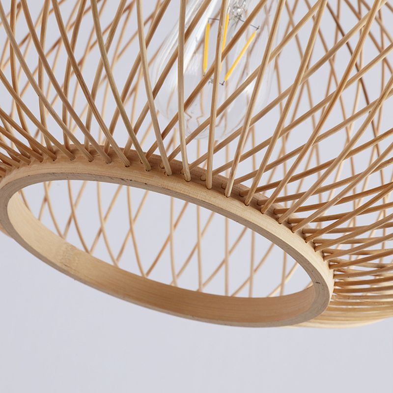 Gewebter Anhänger Beleuchtung Traditioneller Bambus 1 Glühbirne 16 "/19.5" Breites Holzhänge -Lampen -Kit