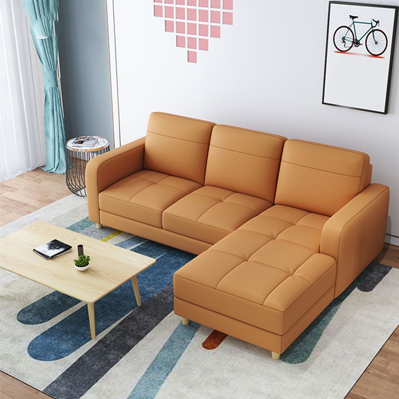 Modern Style Leather Sofa with Bolster Pillows Seating for Living Room