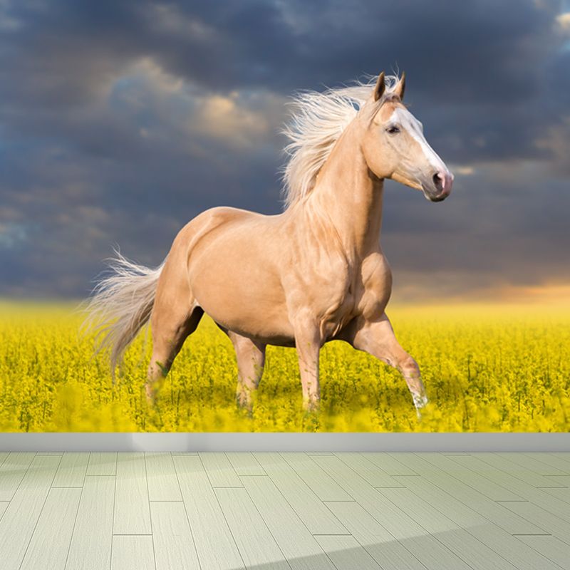 Handsome Horse Mural Wallpaper Soft Color Contemporary Wall Decor for Living Room
