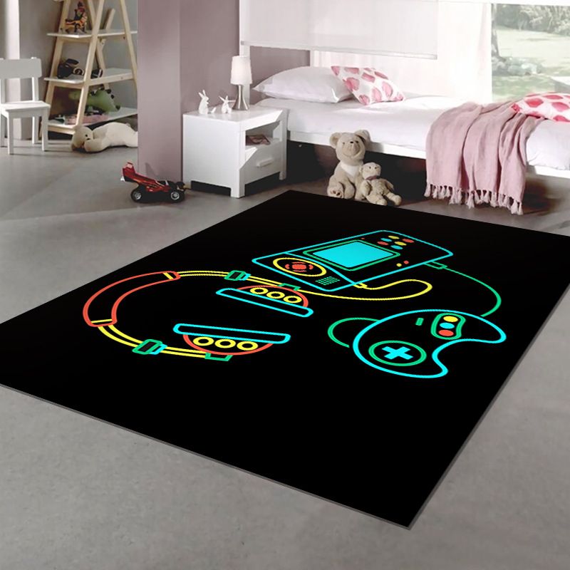 Trendy Gamepad Pattern Carpet Polyester Area Rug Stain Resistant Rug for Living Room