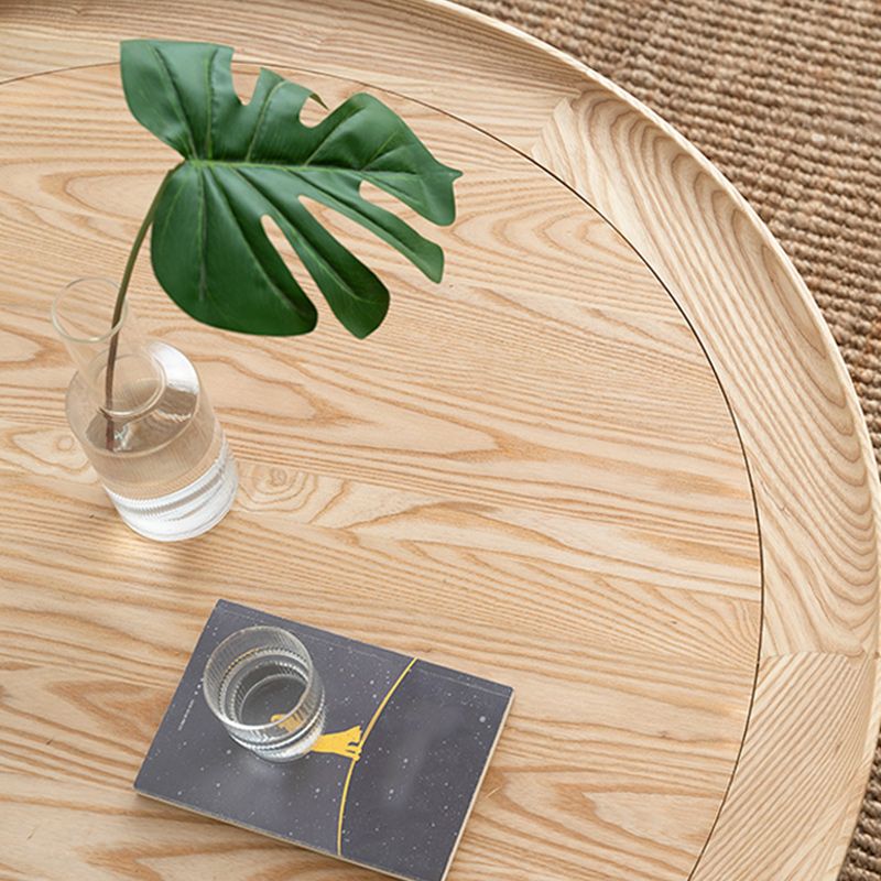 15"H Contemporary Cocktail Table Round Solid Wood Single Coffee Table