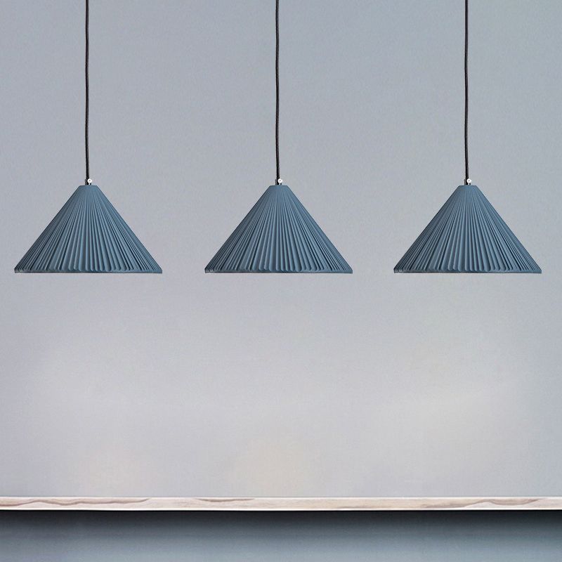 12.5"/16.5" W 1 Head Conic Pendant Light with Ribbed Design Nordic Style Blue/Pink/White Resin Hanging Lamp for Bedroom