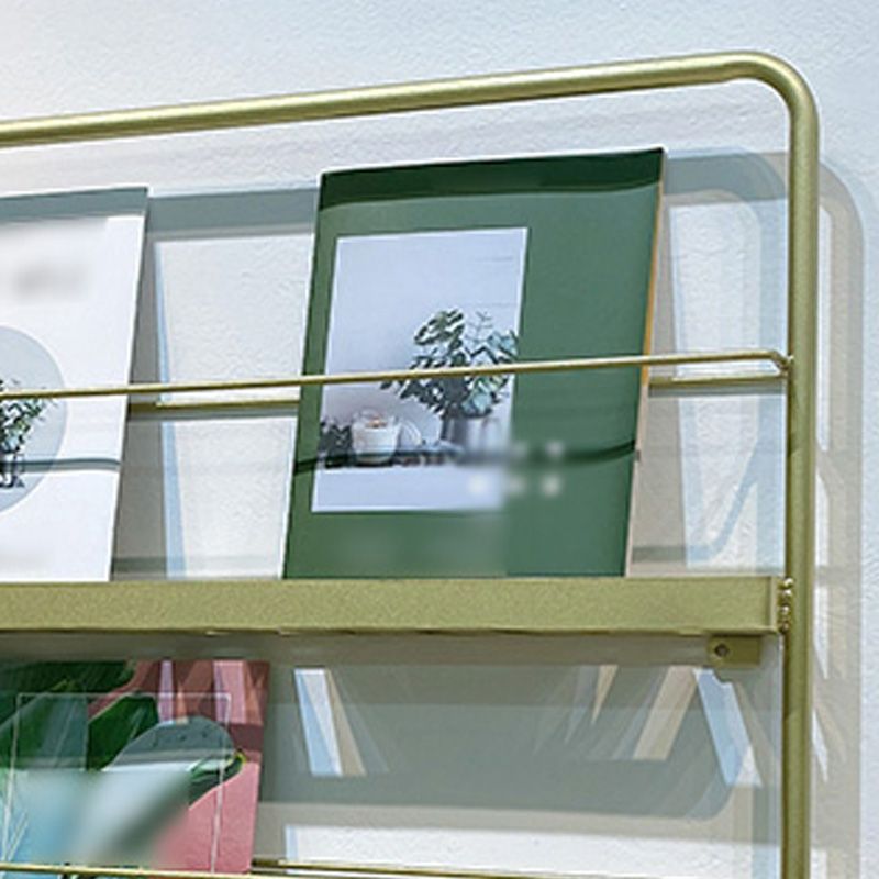 Metal Floating Bookcase Gold Color Wall Mounted Shelf for Home Office