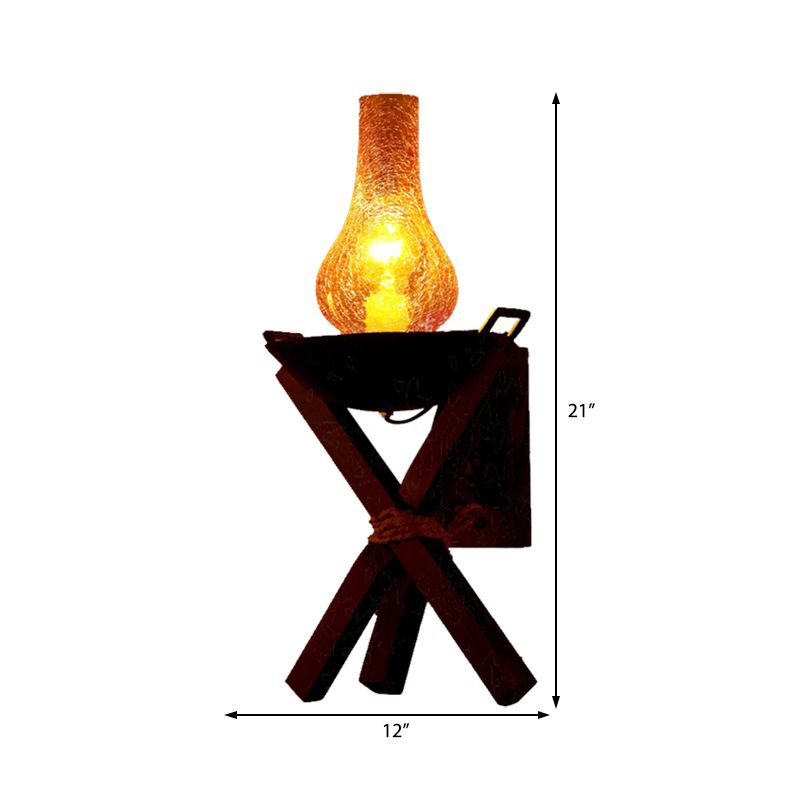 Amber Crackle Glass Black Sconce Light Vase Shade 1-Light Style Rustic Style Murd Murd
