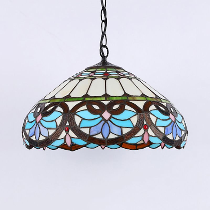 Stained Glass Dome Pendant Lighting Victorian Single Light Hanging Ceiling Light for Dining Room
