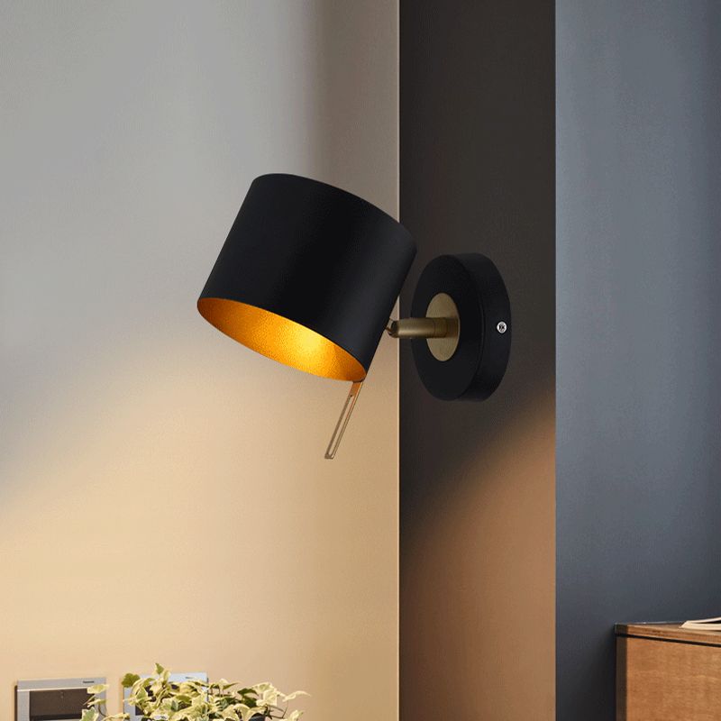 Fun a parete del tamburo di metallo Contemporaneo 1 lampadina Black Sconce Light per camera da letto