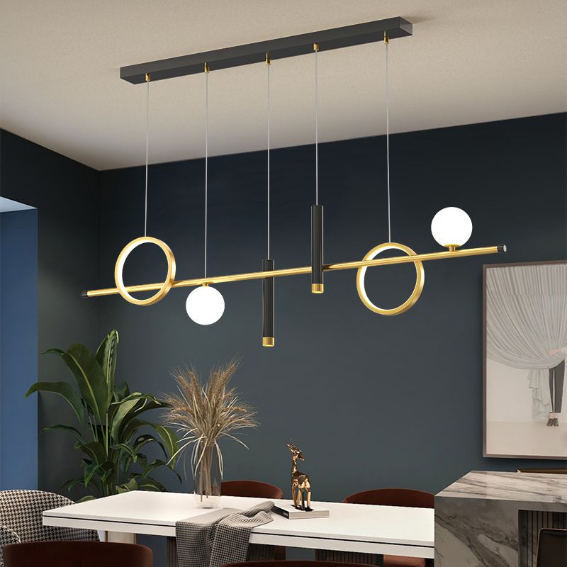 Luce a sospensione a soffitto in metallo ombreggiato Luce lampadario a base di isola oro-nero oro