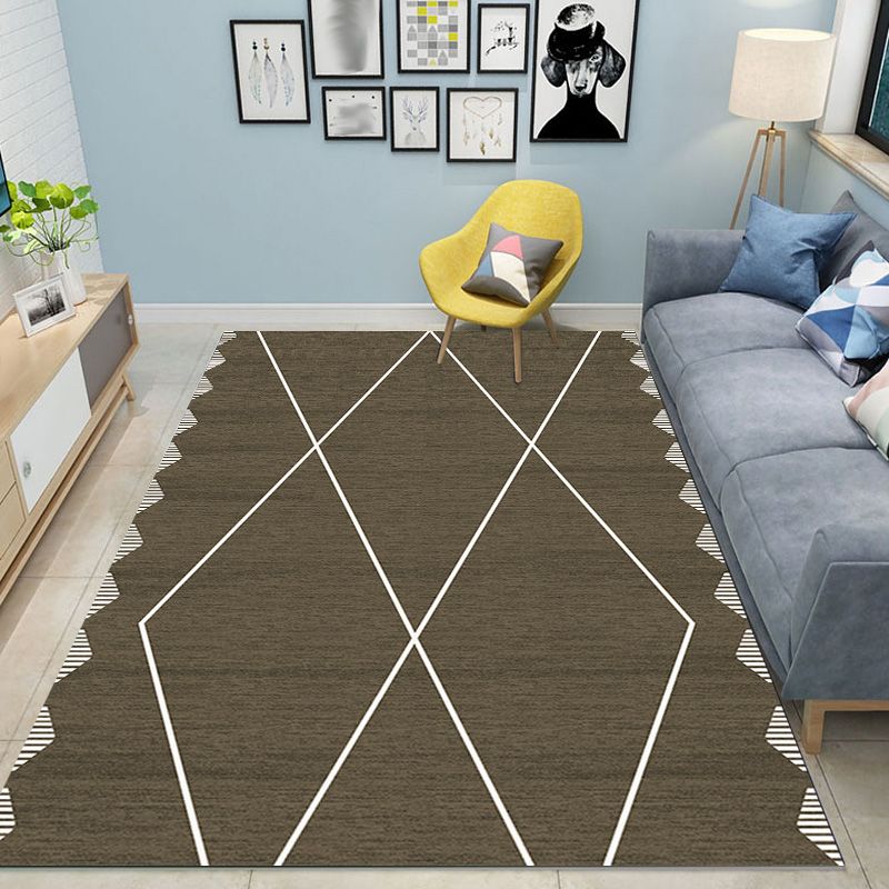 Creative Grey Modernist Rug Polyester Geometric Rug Washable Pet Friendly Non-Slip Carpet for Living Room