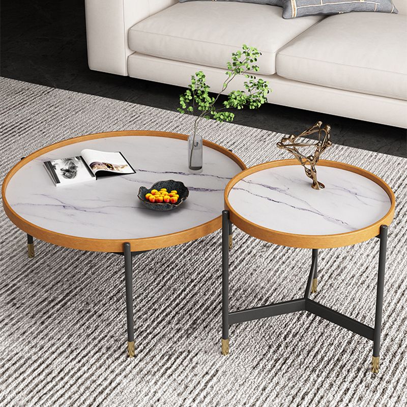 Modern Tray Top 3 Legs Coffee Table Slate and Steel Round Table